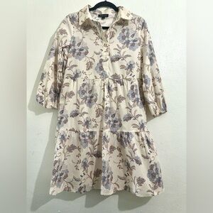 Rachel Zoe Tiered Floral Shirt Dress Light Ivory. SZ SMALL Boho Cottagecore